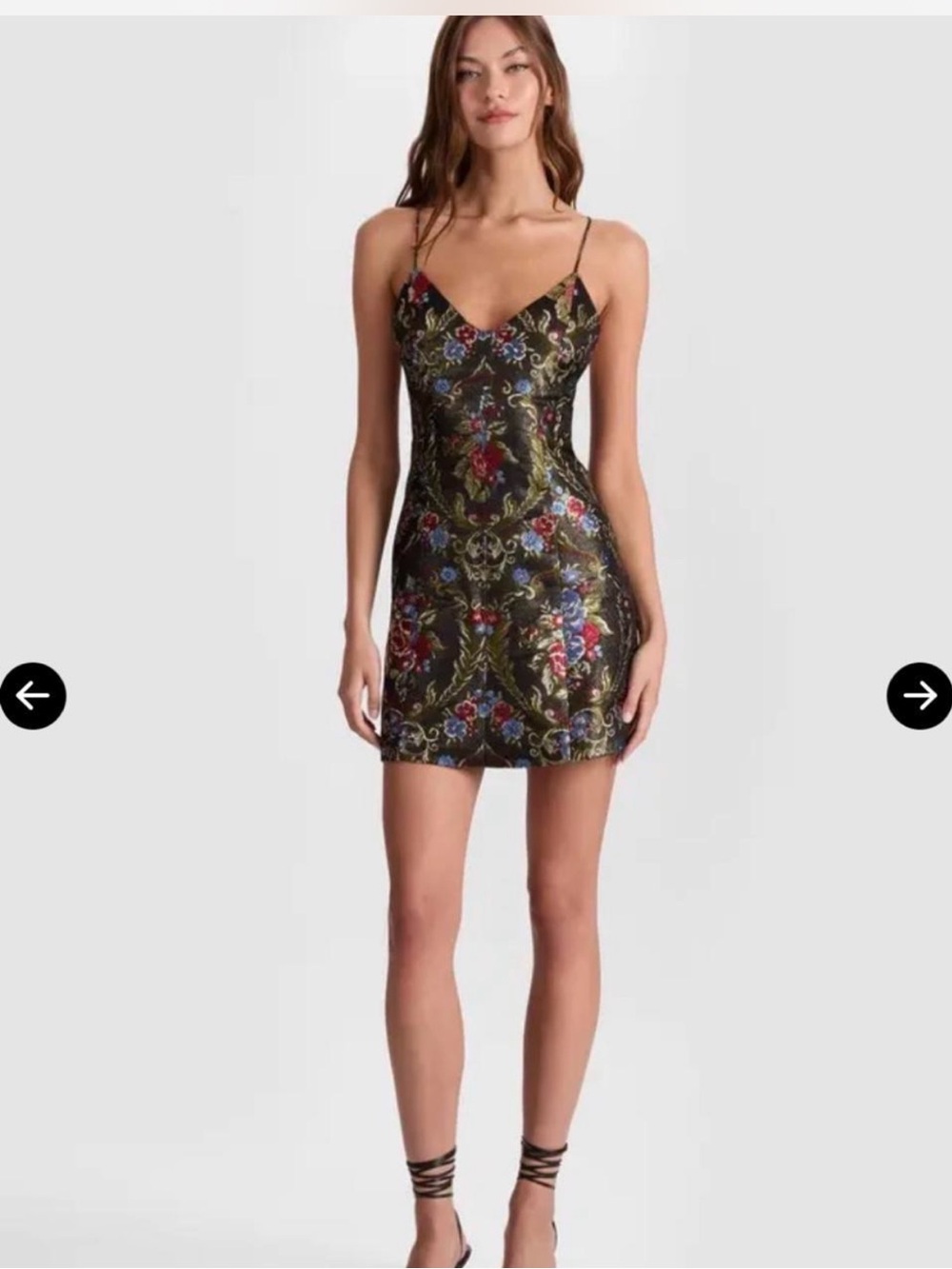 Alice + Olivia Black Floral Jacquard Mini Dress with Red & Blue Accents